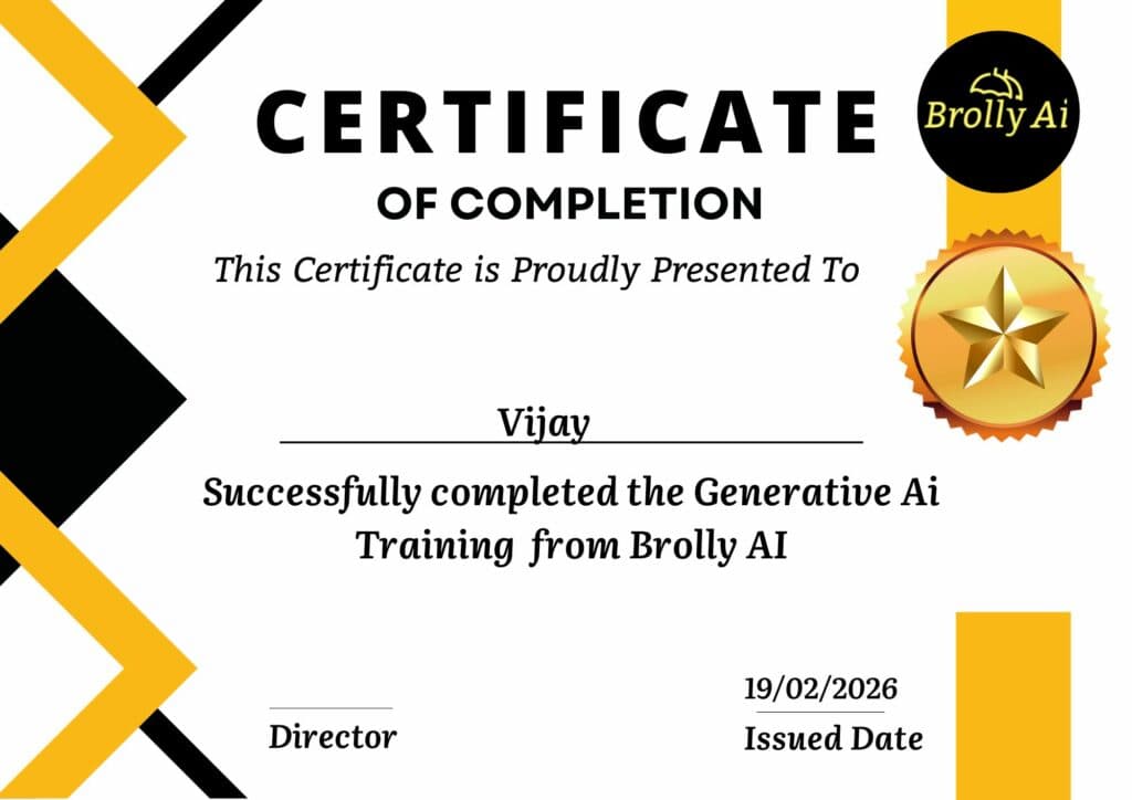 Sample Brolly AI Generative AI training certificate of completion
